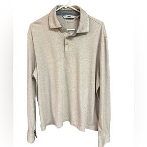 Men Joseph Abboud Heathered Tan Liquid Soft Cotton Long Sleeve Polo Shirt EUC XL
